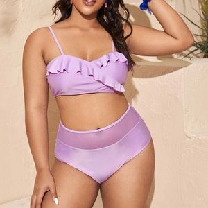 Purple ruffle swim suit set